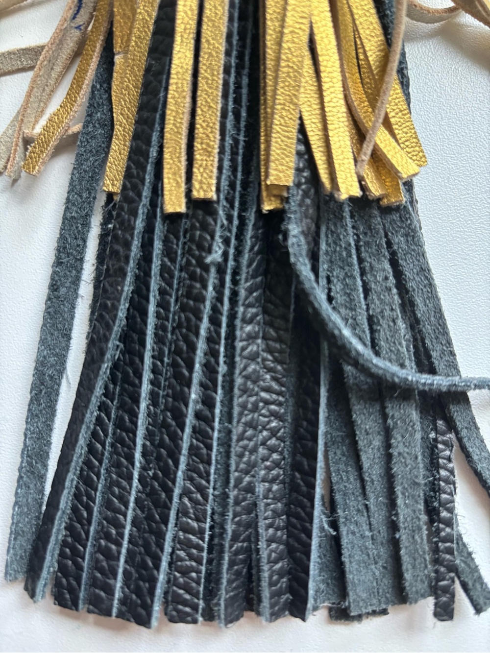 Black & Gold Leather Tassel Keyring with Gold Hardware - Picture 6 of 9